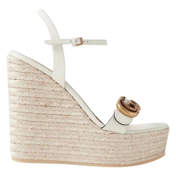 GUCCI Aitana Marmont gg logo leather platform espadrilles wedges sandals - Picture 1 of 4